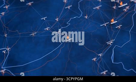 Visualisation des big data cartographiques Quetta. Infographie de carte futuriste de la ville au Pakistan. Complexité visuelle des données cartographiques dans les couleurs modernes bleu et orange Banque D'Images