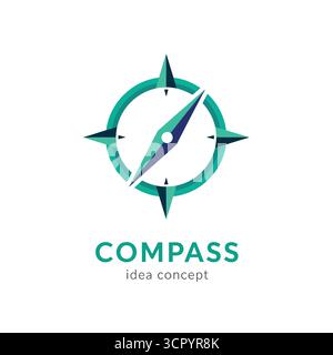 Vector art of Compass logo avec un design moderne et minimaliste, avec une rose boussole stylisée et une aiguille dans les tons de sarcelle et bleu Illustration de Vecteur