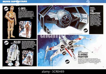 1978 Star Wars kits et figurines avec c-3po ('See-Threepio'), r2-d2 ('Artoo-Detoo'), Dark Vador's TIE Fighter, Luke Skywalker's X-Wing Fighter Banque D'Images
