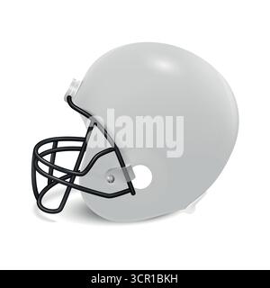 Icône de casque de football réaliste Vector 3d, vue latérale. Casque de football américain blanc Clipart. Illustration de l'équipement de sport professionnel. Ballon de football protecteur Illustration de Vecteur