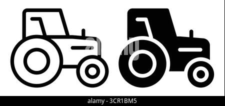 Cette image présente des graphismes stylisés de tracteur simples en noir et blanc, idéaux pour les thèmes agricoles de divers projets de conception, des affiches au Web Illustration de Vecteur