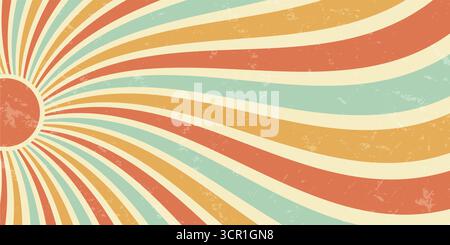 Groovy Retro Sun Burst Grunge vagues de fond Illustration de Vecteur