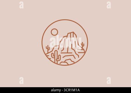 Rocky Canyon View logo badge concept linéaire moderne minimaliste Illustration de Vecteur