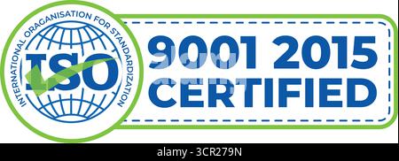 Badge de système de gestion de la qualité certifié ISO 9001 :2015 pour les normes commerciales et la conformité Illustration de Vecteur