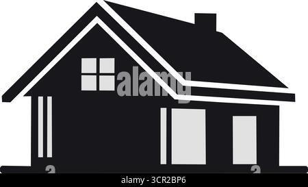 Une silhouette de maison noire avec des fenêtres et une porte blanches, idéale pour l'immobilier, la maison, ou la propriété de marque et les icônes liées Illustration de Vecteur