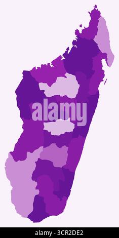 Carte de Madagascar avec les régions. Juste une carte de frontière de pays simple avec division de région. Palette de couleurs violettes. Illustration de Vecteur