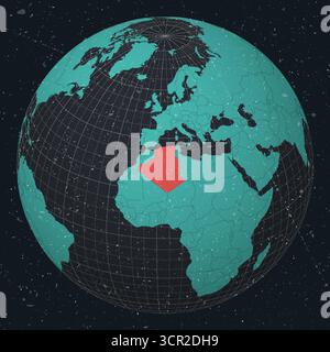 République algérienne démocratique et populaire sur Globe. Look vintage avec texture grunge rayée. Illustration de Vecteur