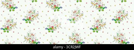 Motif d'herbier botanique sans couture avec des fleurs sauvages délicates Illustration de Vecteur