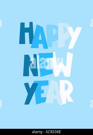 Conception de salutation de bonne année. Phrase de voeux en lettres à la main sur fond bleu Illustration de Vecteur