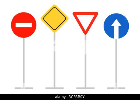 Icônes de signalisation routière. Signalisation routière interdite. Vecteur de bordure rouge circulaire. Symboles de réglementation de l'information. SPE 10. Illustration de Vecteur
