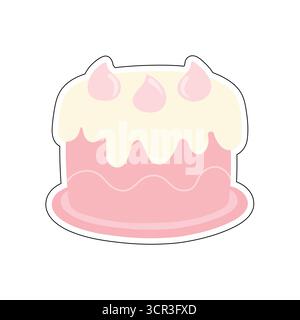 Gâteau rose stylisé avec glaçage lisse et côtés ondulés. Idéal pour les menus de desserts pastel visuels invitations de fête et graphiques de célébration. Illustration de Vecteur