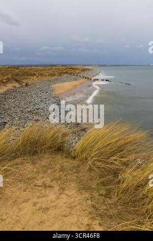 Scène côtière d'une plage près de Seaton Carew, Hartlepool, comté de Durham, Angleterre, Royaume-Uni. Banque D'Images