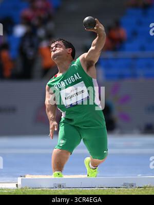New Delhi, Inde. 29 septembre 2025. Miguel Monteiro, du Portugal, participe à la finale masculine de F40 aux Championnats du monde de para Athlétisme 2025 à New Delhi, Inde, le 29 septembre 2025. Crédit : Javede Dar/Xinhua/Alamy Live News Banque D'Images