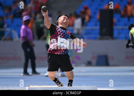New Delhi, Inde. 29 septembre 2025. Wang Wei, de Chine, participe à la finale de F40 au Championnat du monde de para-athlétisme 2025 à New Delhi, Inde, le 29 septembre 2025. Crédit : Javede Dar/Xinhua/Alamy Live News Banque D'Images