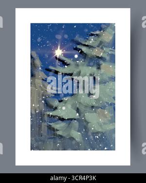 Une scène hivernale magnifique et sereine avec des arbres enneigés sous un ciel étoilé Illustration de Vecteur