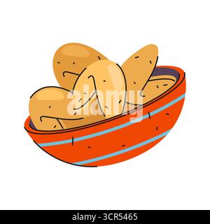 Biscuits de fortune chinois dans un bol. Pâtisserie traditionnelle de Chine vectorielle pour la prédiction. Dessert asiatique pour la célébration du nouvel an. Buffet de bonbons ou friandises. Snack et repas, cuisine et culinaire, nutrition. Illustration de Vecteur