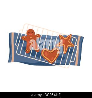 Ensemble de bonbons de pain d'épices vectoriels. Collection de bonbons figuré comme homme et étoile, coeur. Dessert de Noël ou gâterie du nouvel an, boulangerie de Noël ou pâtisserie de vacances d'hiver. Bonbons de saison avec glaçage. Nourriture festive. Illustration de Vecteur