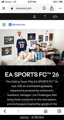 29 septembre 2025, New York City, New York, États-Unis : le fabricant de jeux vidéo « Battlefield » Electronic Arts devient privé dans un rachat à effet de levier record de 5 milliards.Electronic Arts (EA) sera privé dans un rachat à effet de levier record de 5 milliards par un consortium composé de la société de capital-investissement Silver Lake, du Fonds d'investissement public saoudien et de Jared Kushner Affinity Partners.Capture d'écran iPhone d'Apple à partir de la bannière du site Web Electronic Arts. (Crédit image : © Billy Tompkins/ZUMA Press Wire) USAGE ÉDITORIAL SEULEMENT ! Non destiné à UN USAGE commercial ! Banque D'Images
