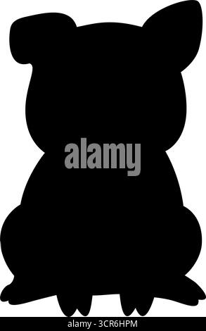 Silhouette de porcelet en posture assise. Forme vectorielle de porc noir simple pour les logos de ferme, les pochoirs, la découpe de vinyle, les icônes et les projets de conception Illustration de Vecteur