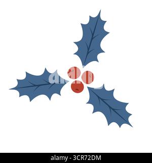 Baies de houx avec des feuilles. Icône de Noël. Élément pour la conception isolé sur fond blanc. Illustration vectorielle dans un style de dessin animé simple. Illustration de Vecteur