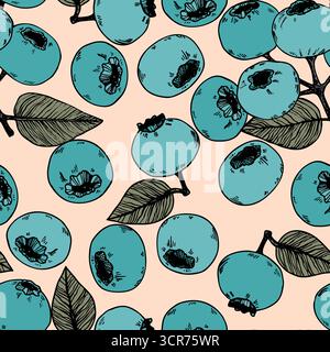 Modèle sans couture avec myrtille. Myrtilles naturelles fraîches mûres savoureuses. Illustration vectorielle pour arrière-plan, emballage, textile, tissu et divers Illustration de Vecteur