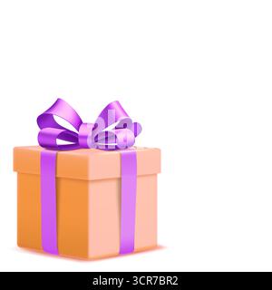 Boîte couleur pêche ornée d'un ruban violet et d'un noeud sur fond blanc, dans un style d'illustration numérique. Illustration de Vecteur
