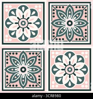 Ensemble de motifs floraux vectoriels colorés en formes circulaires et en losanges, inspirés par les motifs traditionnels ukrainiens et polonais de broderie d'art folklorique. Illustration de Vecteur