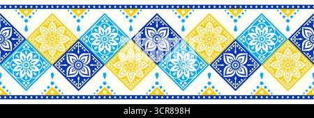 Bordure à motifs, motifs de fleurs vectorielles en forme de diamant, inspirés par les motifs traditionnels ukrainiens et polonais de broderie d'art folklorique floral. Illustration de Vecteur