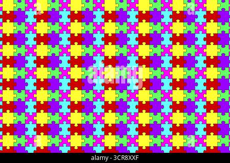 Motif avec grille de pièces de puzzle colorées, motif abstrait. Parfait pour les concepts de travail d'équipe, de connexion, de jeu, de stratégie, de collaboration, et Illustration de Vecteur