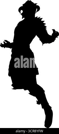 Illustration abstraite d'une silhouette de guerrier fantastique portant une armure cornée et cramponnée dans une pose agressive. La figure forte et dynamique est idéale pour h. Illustration de Vecteur
