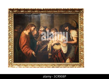 Jésus-Christ et une femme attrapée dans l'adultère, une peinture de Pietro Della Vecchia, Musée Calvet, Avignon, France. Banque D'Images