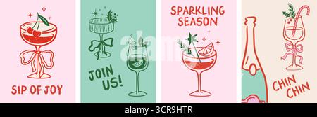 Cocktail de Noël invitations et affiches dessinées à la main Illustration de Vecteur