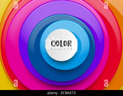 Fond abstrait 3D vibrant avec des cercles colorés superposés vectoriels. Parfait pour le design moderne, l'art numérique, l'image de marque et les projets créatifs. Haute résolution Illustration de Vecteur