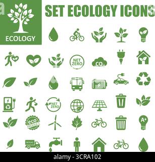 Ensemble d'icônes écologiques : carbone neutre, zéro net et Eco Planet Green symboles - vecteur stock Illustration de Vecteur