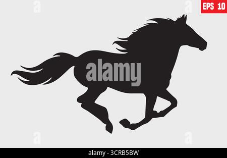 Silhouette noire de cheval en cours d'exécution, illustration vectorielle de logo isoler sur fond blanc Illustration de Vecteur