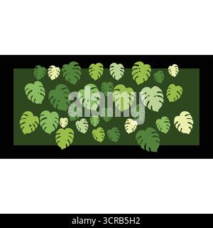 Rectangle fond sombre avec illustration vectorielle de feuille de Monstera tropicale Illustration de Vecteur