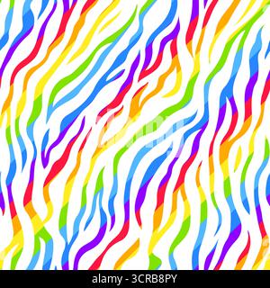 Imprimé animal coloré à rayures zébrées abstraites dans un dégradé arc-en-ciel vif sur fond blanc. Design moderne vibrant parfait pour les textiles, les papiers peints Illustration de Vecteur
