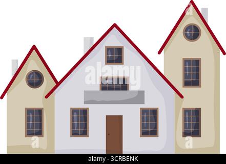 Cette œuvre représente une maison moderne avec trois sections distinctes, avec des toits en pente, de charmantes fenêtres et une entrée accueillante. Idéal pour archit Illustration de Vecteur