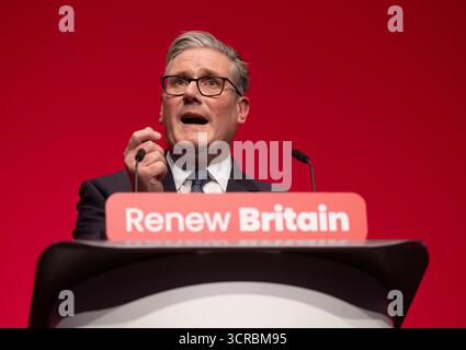 Liverpool, Royaume-Uni. 30 septembre 2025. Keir Starmer, leader syndical, prononce son discours à la conférence à Liverpool. Crédit : Karl Black/Alamy Live News Banque D'Images
