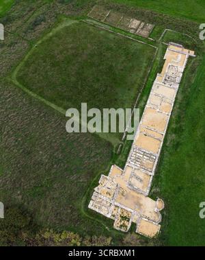 Image drone des restes de la villa romaine North Leigh dans l'Oxfordshire Banque D'Images