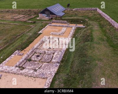 Image drone des restes de la villa romaine North Leigh dans l'Oxfordshire Banque D'Images