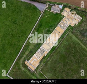 Image drone des restes de la villa romaine North Leigh dans l'Oxfordshire Banque D'Images