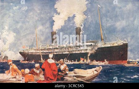 RMS Ophir a été affrété sous le nom de HMS Ophir pour la tournée impériale du prince et de la princesse de Galles (alors duc et duchesse de Cornouailles et York) en 1901. Le prince succéda plus tard comme roi George V. Banque D'Images