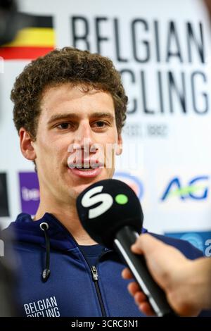 Loriol sur Drome, France. 30 septembre 2025. Le belge Alec Segaert photographié lors d'une conférence de presse avant le départ des championnats d'Europe cycliste sur route de l'UEC, mardi 30 septembre 2025, à Loriol-sur-Drome, France. Les championnats d'Europe de cyclisme se déroulent du 1er au 5 octobre à Drôme et Ardèche, France. BELGA PHOTO DAVID PINTENS crédit : Belga News Agency/Alamy Live News Banque D'Images
