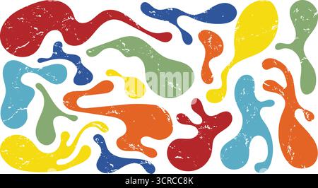 Des blobs organiques aux couleurs vives de différentes formes et tailles se chevauchent et coulent ensemble, créant une composition abstraite vivante qui met l'accent sur l'irrégulier Illustration de Vecteur