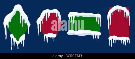 Ensemble de bannières publicitaires présentant des conceptions de calotte glaciaire de neige dans diverses formes comme rectangulaire, arche. Illustration de Vecteur