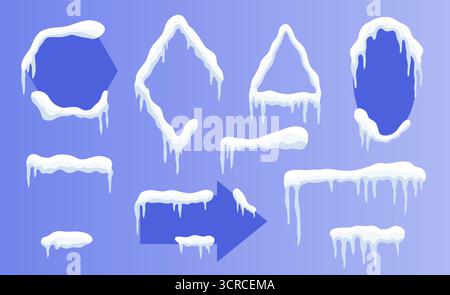 Ensemble de cadres bannières publicitaires personnalisables de calotte de glace de neige de différentes formes, idéales pour les promotions d'hiver. Illustration de Vecteur
