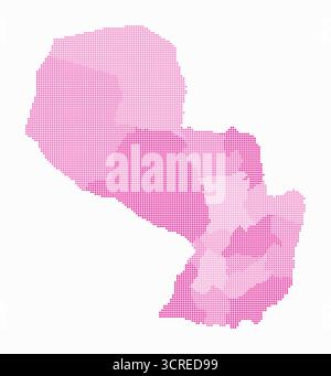 Carte en pointillés du Paraguay. Carte de style numérique du pays sur fond blanc. Forme Paraguay avec des points carrés. Style de points colorés. Carrés de petite taille. Illustration de Vecteur