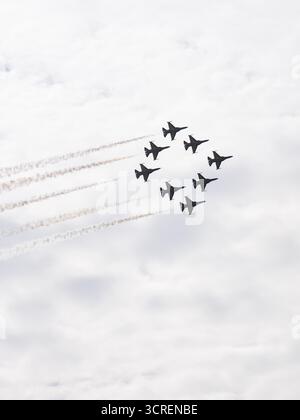 Gyeryong, Séoul, Corée du Sud. 29 septembre 2025. L'équipe de démonstration des Black Eagles de l'armée de l'air sud-coréenne se produit lors de la journée des médias pour le 77e anniversaire de la Journée des forces armées au Gyeryong. (Crédit image : © Suh Jeen Moon/ZUMA Press Wire) USAGE ÉDITORIAL SEULEMENT ! Non destiné à UN USAGE commercial ! Banque D'Images