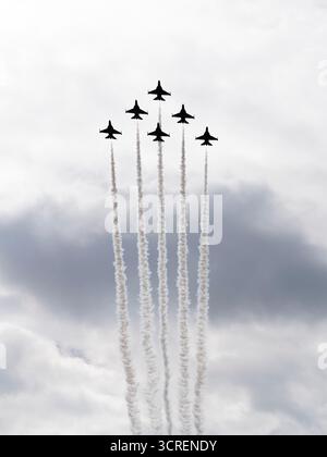 Gyeryong, Séoul, Corée du Sud. 29 septembre 2025. L'équipe de démonstration des Black Eagles de l'armée de l'air sud-coréenne se produit lors de la journée des médias pour le 77e anniversaire de la Journée des forces armées au Gyeryong. (Crédit image : © Suh Jeen Moon/ZUMA Press Wire) USAGE ÉDITORIAL SEULEMENT ! Non destiné à UN USAGE commercial ! Banque D'Images